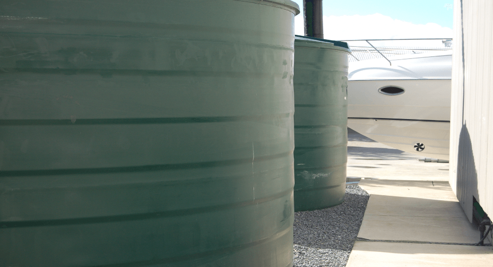 Rainwater is harvested for our site in 2 x 20,000lt tanks fed from the massive roof area of our dry storage facility