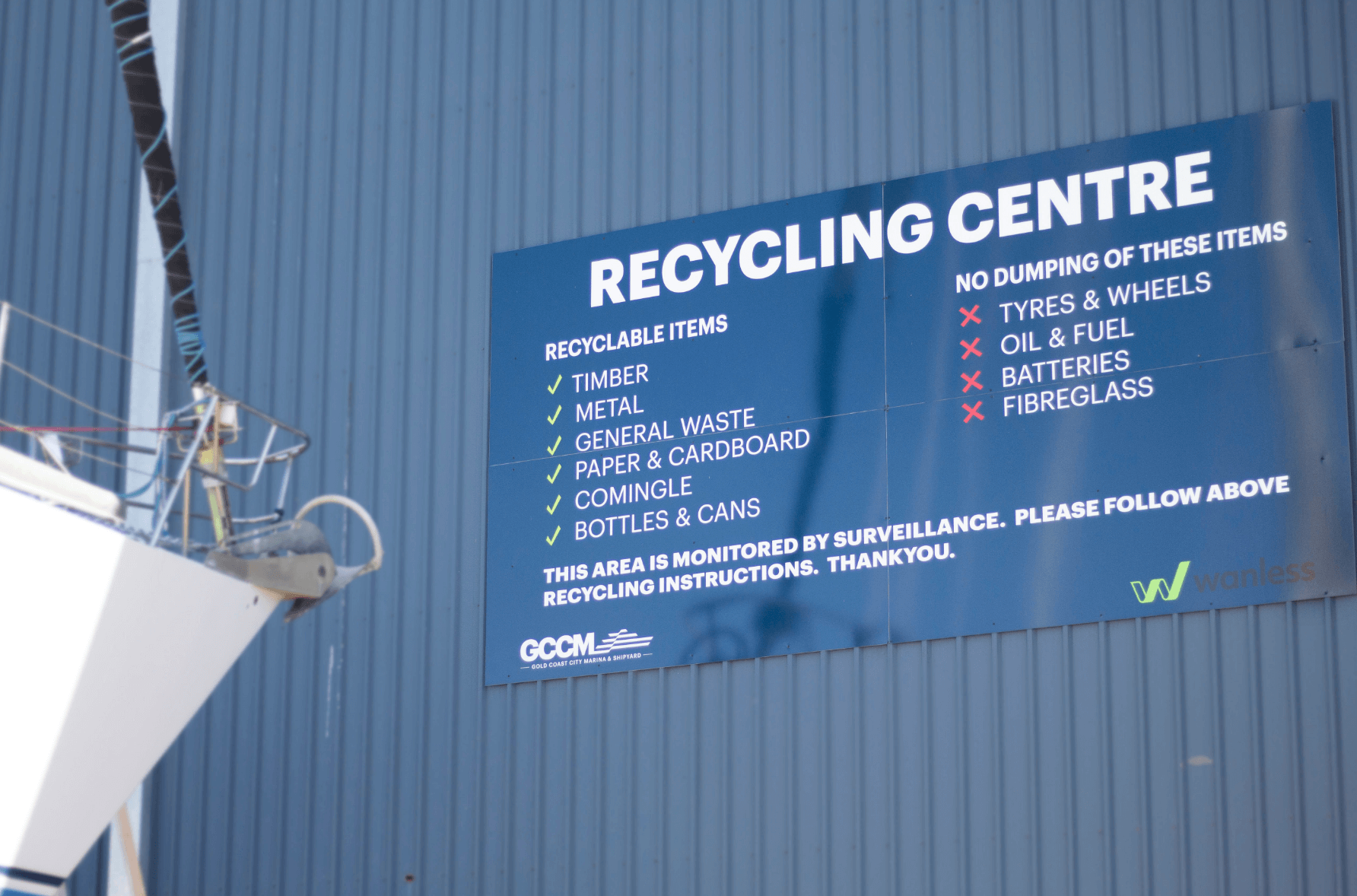 A dedicated on-site recycling yard diverts reusable materials from landfill